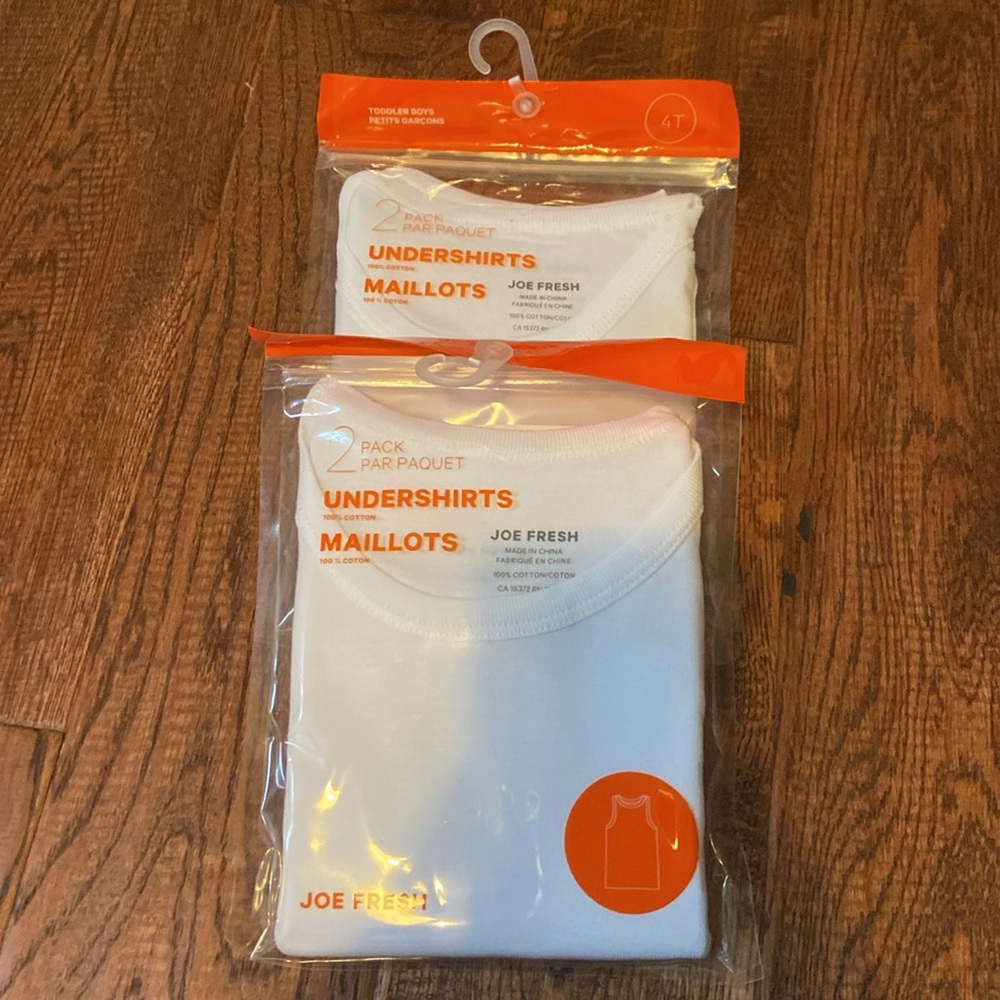 BNWT 4 pack Joe Fresh 100% cotton undershirts kids 4T